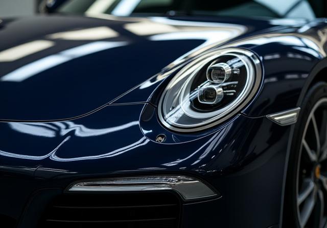La stessa Porsche 911 con una vernice impeccabile e riflettente dopo il trattamento.