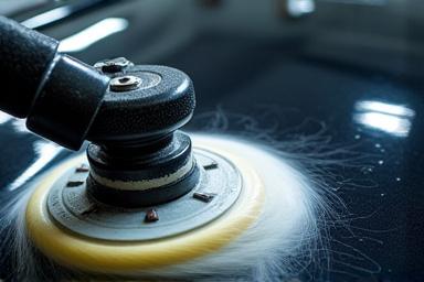 Primo piano di una macchina lucidatrice al lavoro sulla carrozzeria.