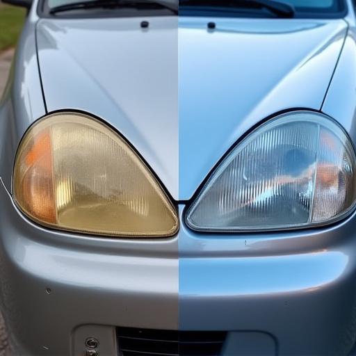 Confronto tra un faro opaco e uno restaurato e trasparente.