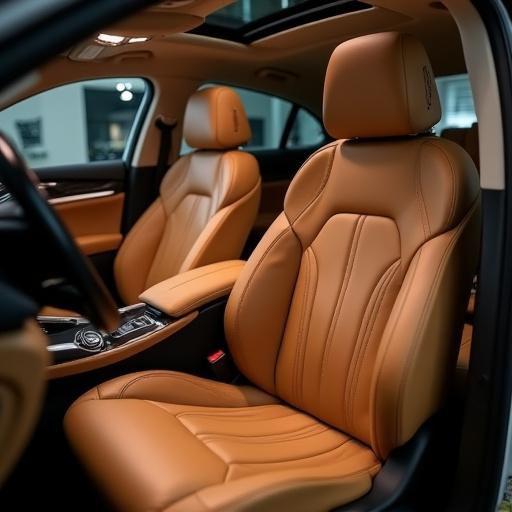 Interni in pelle di un'auto di lusso dopo un trattamento di pulizia e idratazione.